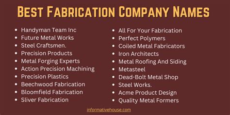 metal fabrication shop name ideas|fabrication business names.